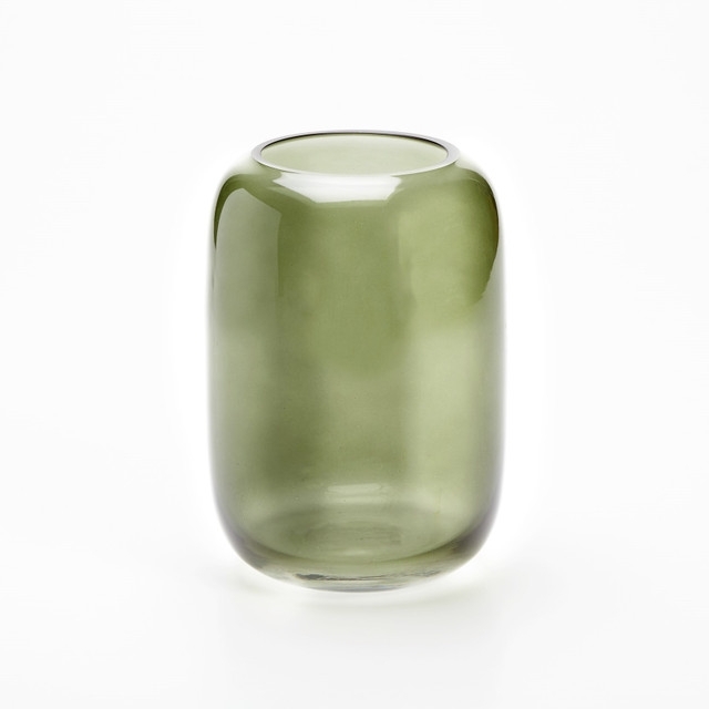 Olive Green Glass Vase 18cm x 8cm